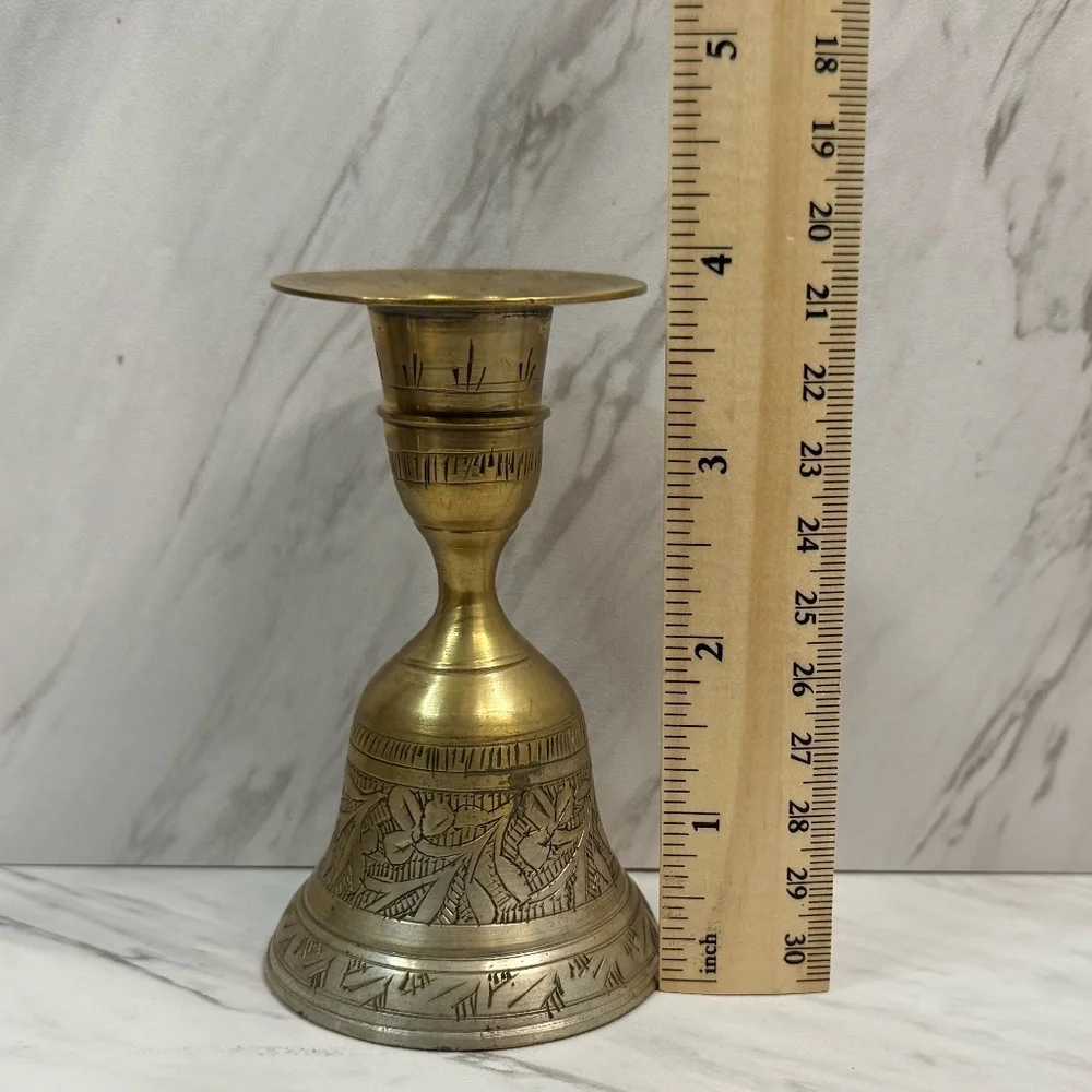 Etched Bell Candle Stick Holder